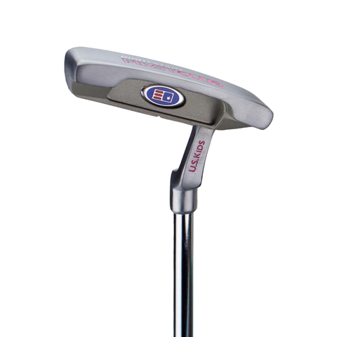 U.S. Kids First Club Putter in Pink, rear clubhead view showing the U.S. Kids Golf logo