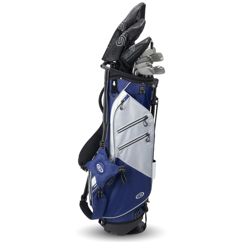 U.S. Kids TS6-60 10 Club Stand Golf Set in Blue/White, upright view showing bag and club arrangement