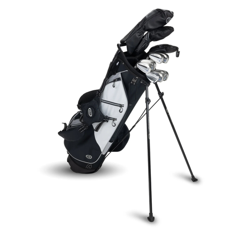 U.S. Kids TS6-63 10 Club Stand Golf Set in Black/White, alternate angled view with stand legs extended