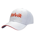 The Volvik Cap | White/Orange combines comfort and style with its white design, orange Volvik embroidery on the front, a red-lined brim, and blue detail underneath—a vibrant sports hat from Volvik.