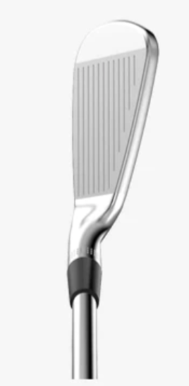 A close-up of the Wilson 2024 Staff Model CB Irons Set (4-PW) by Wilson shows its face grooves and part of the shaft against a plain white background.