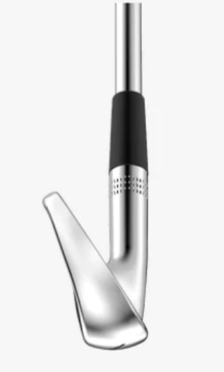A close-up of the Wilson 2024 Staff Model CB Irons Set (4-PW) by Wilson, featuring a shiny forged clubhead and a black grip, displayed against a plain white background.