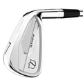 A close-up of the Wilson 2024 Staff Model CB Irons Set (4-PW) displays the silver club head labeled STAFF and FORGED, a shield logo, and the number 7, highlighting precision forged design against a white background.