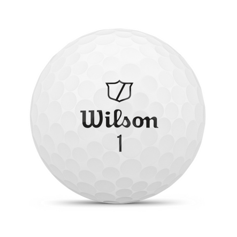 The Wilson 2025 DUO Soft Golf Ball is white with a dimpled surface, featuring the Wilson logo and number 1 in black, and delivers an ultra-soft feel plus maximum distance on every shot.