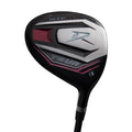 A close-up of a Wilson 2025 Deep Red Junior Set club head for ages 12-14, with a silver face, black and burgundy accents, DEEP RED TOUR FW label, and the stylized D logo.