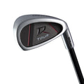 Close-up of a Wilson golf iron clubhead, featuring a silver finish with black and red accents, styled like the Wilson 2025 Deep Red Junior Set for ages 12-14, and displaying the word TOUR in white on the clubface.