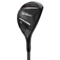 The Wilson 2025 Dynapwr Hybrid | Left-Handed golf club is black with silver detailing, features AI face technology, Wilson branding, and "2 17" markings indicating a left-handed hybrid with a 17-degree loft.