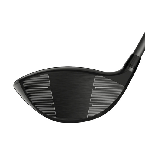 Close-up of the Wilson 2025 Dynapwr Max Driver’s textured face with horizontal and angled white alignment lines, engineered by Wilson for maximum forgiveness.