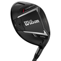 Close-up of the Wilson 2025 Dynapwr Max Fairway Wood club head, featuring brand and model details with silver, white, and red accents designed for maximum forgiveness and explosive distance.