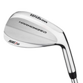 The Wilson 2025 Harmonized Wedge, a silver golf wedge from Wilson with 56/12 on the clubhead, boasts a polished finish and reflective steel shaft designed for enhanced spin control.