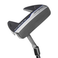 A close-up of a Wilson golf putter from the Wilson 2025 Men’s PlayerFit Golf Package Set showcases its textured face, black and silver design, and “PLAYER FIT” and “Wilson” labels on the head.