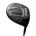 Close-up of a Wilson 2025 Women’s PlayerFit Golf Package Set driver club head, featuring PLAYER FIT and HL on its black geometric surface. The white Wilson logo stands out, highlighting this set’s modern, lightweight design.