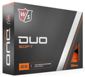 A black and gray Wilson box with orange accents displays a high-visibility Orange DUO Soft golf ball through a cutout. The packaging reads DUO Soft and The World’s Softest Golf Ball. Product: Wilson Duo Soft Golf Balls - Orange.