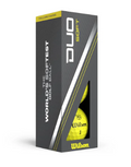 A box of Wilson Duo Soft Golf Balls - Yellow - Prior Generation by Wilson, labeled WORLDS SOFTEST GOLF BALL, with a transparent window displaying two yellow balls marked Wilson 1.