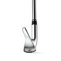 Close-up of a shiny Wilson Dynapwer Womens Graphite Irons Set (7-PW+SW) by Wilson, featuring a black and silver shaft, photographed against a plain white background.
