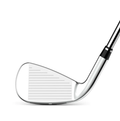 Close-up of the Wilson Dynapwer Womens Graphite Irons Set (7-PW+SW) by Wilson, featuring a metallic silver finish, grooved face, and part of the shaft—perfect for enhancing your graphite irons collection.