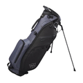 The Wilson Exo Lite Stand Bag in black/charcoal is lightweight, features multiple pockets, a shoulder strap, an extended stand, and the WS logo near the base. Displayed on a white background.