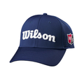 The Wilson Performance Mesh Cap is a navy blue, breathable golf hat featuring “Wilson” embroidered in white on the front and a red-and-white Wilson shield logo on the side—ideal for golf fans in New Zealand.