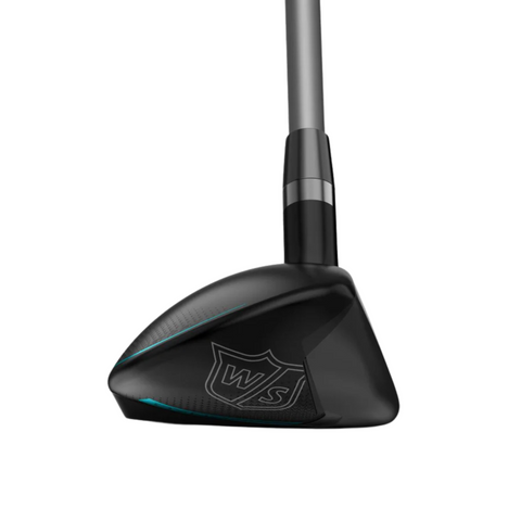 A close-up of the Wilson Women's Dynapwr Golf Club Set shows a black club head with a metallic shaft and WS logo, highlighting this lightweight, forgiving set by Wilson against a plain white background.
