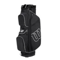 Wilson D300 Package Golf Bag, black with large white Wilson logo, featuring multiple zippered pockets and a 14-way top divider, front-side view.