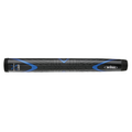 The WinnPro X 1.32" Grip by Winn, in black and blue with geometric patterns, is shown horizontally on a white background. The visible Winn logo on the right highlights the grip’s control-focused design for golfers.