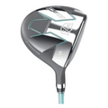 Top view of the Wilson D300 Womens 3 Fairway wood, silver and teal, with visible Wilson logo on the clubhead.