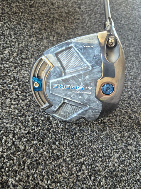 Sole of a used left-handed Callaway Paradym Ai Smoke MAX driver