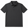 Greg Norman Pro Series men's golf polo in black with white geometric print - front view