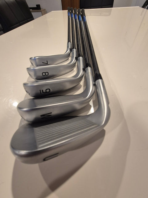 PING G440 iron set sole view showing 7, 8, 9, W and U