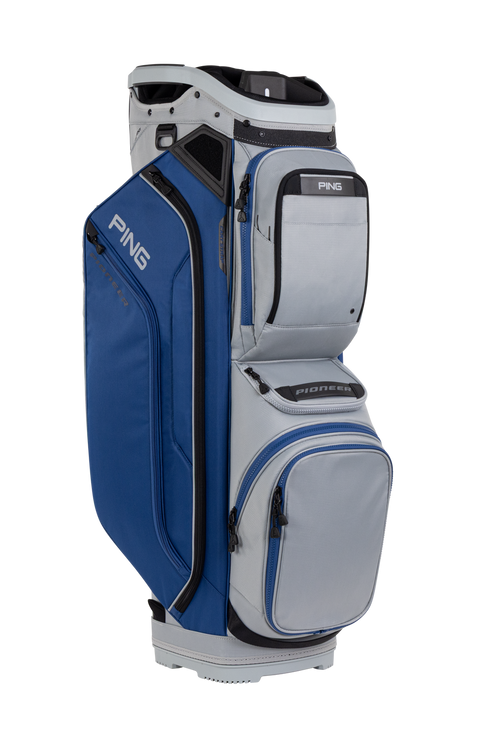 PING Pioneer 244 Lunar/Monaco/Black cart golf bag, three-quarter view
