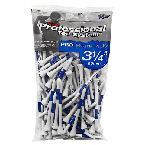 Pride Professional Wood tees bag of 75 golf tees in white and blue colour 