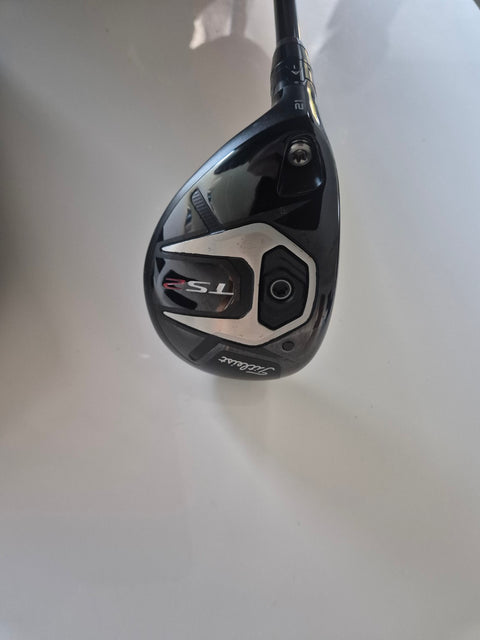 Used Titleist TS2 21 degree left-handed hybrid loft and sole view