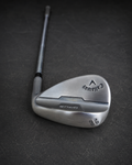 Used Callaway Opus 52 degree 12 bounce W Grind wedge on dark charcoal Golf 360 workbench